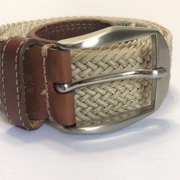 Tan Brown Stretch Woven & Leather Buckle Belt size 40 - Picture 3 of 12